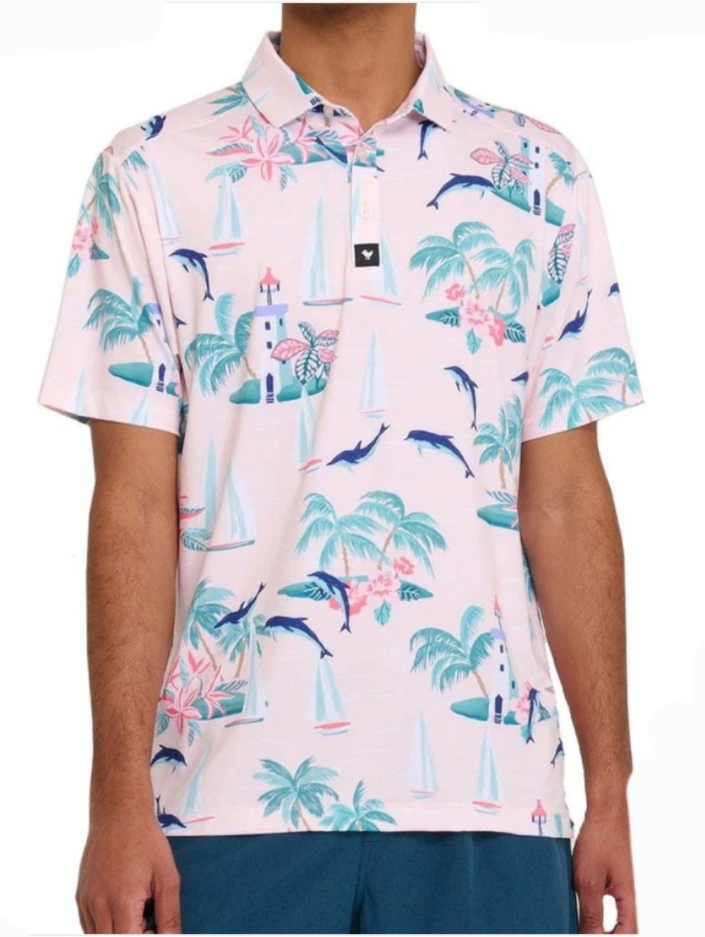 Bad Birdie Marino Golf Polo Men's Medium Pink Dolphin Tropical Sail